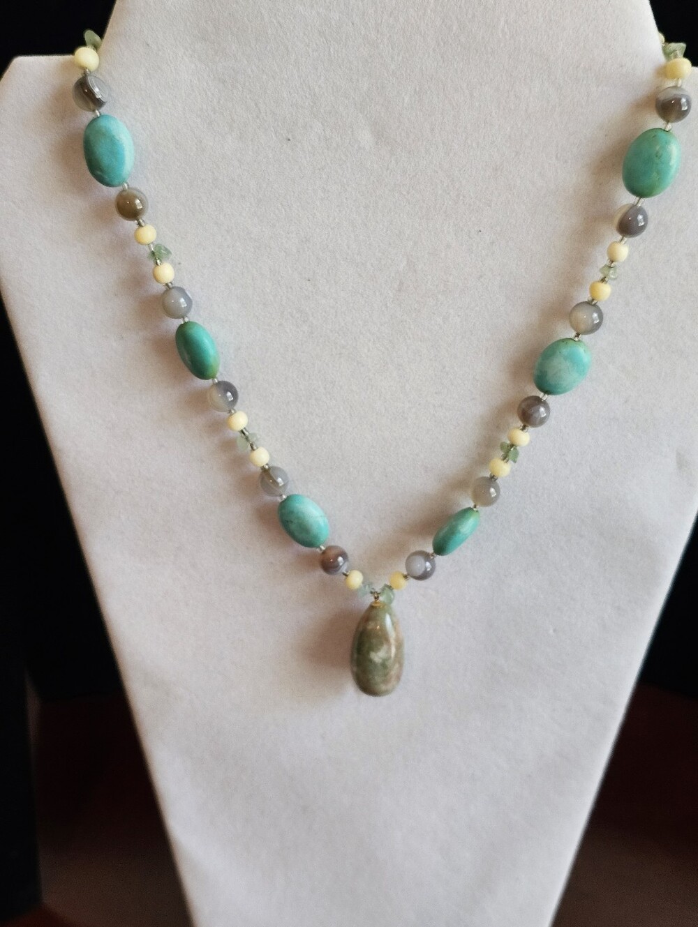 Artisan Natural Turquoise Mixed Gemstone Beaded Drop Necklace